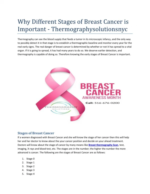 Why Different Stages of Breast Cancer is Important - Thermographysolutions NYC