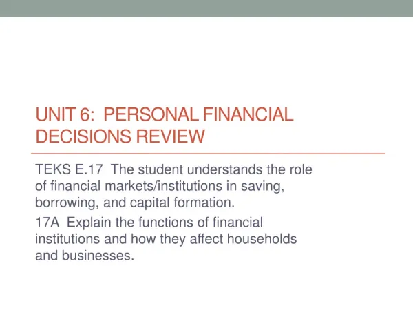 Unit 6: Personal Financial Decisions Review