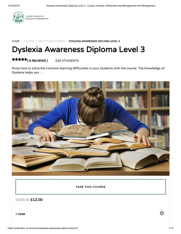 Dyslexia Awareness Diploma Level 3 - LIBM