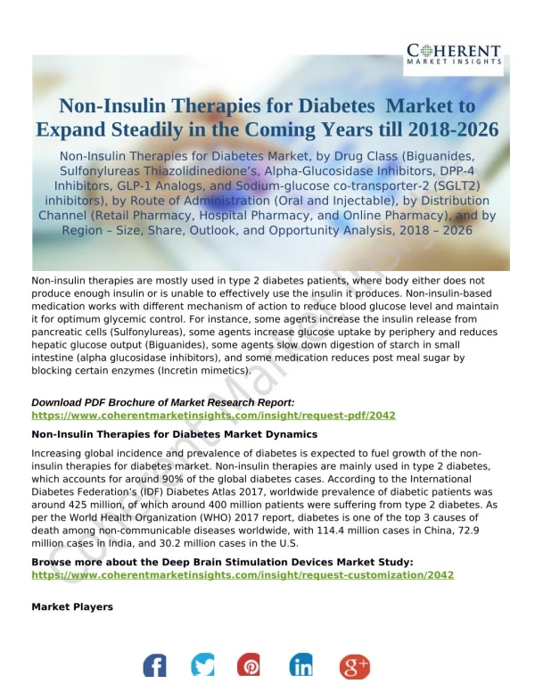 Non-Insulin Therapies for Diabetes Market Set to Expand Saliently at a Robust CAGR during the Forecast Period 2018-2026