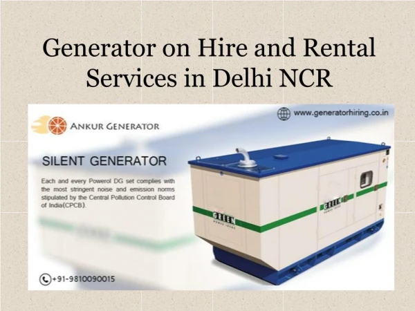 Generator on hire and rental services in Delhi NCR