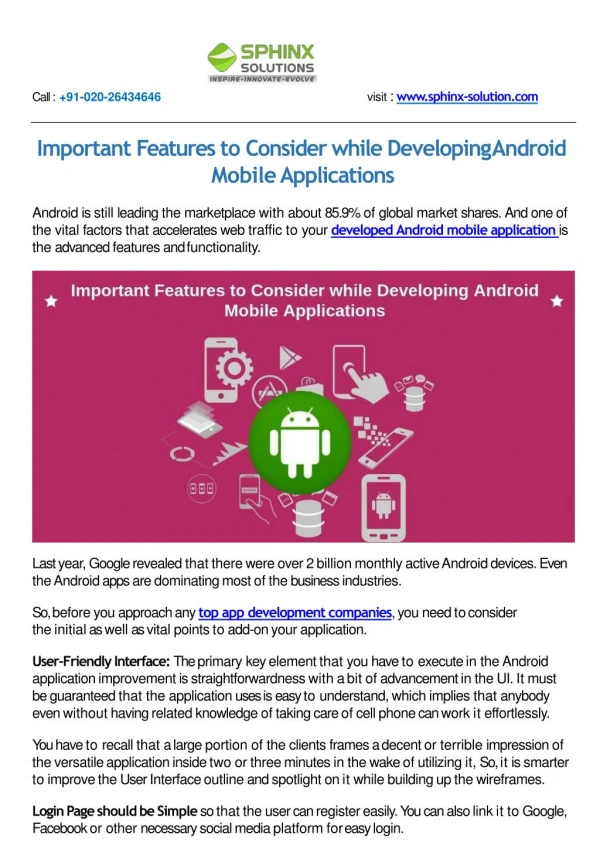 Important Features to Consider while Developing Android Mobile Applications