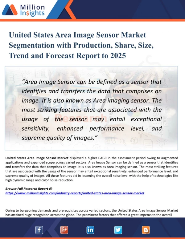 United States Area Image Sensor Market Scope, Demands, Technological Development and Competitive Insights to 2025