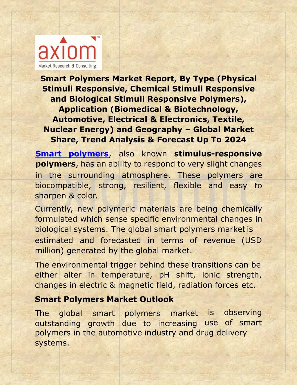 smart polymers market report by type physical