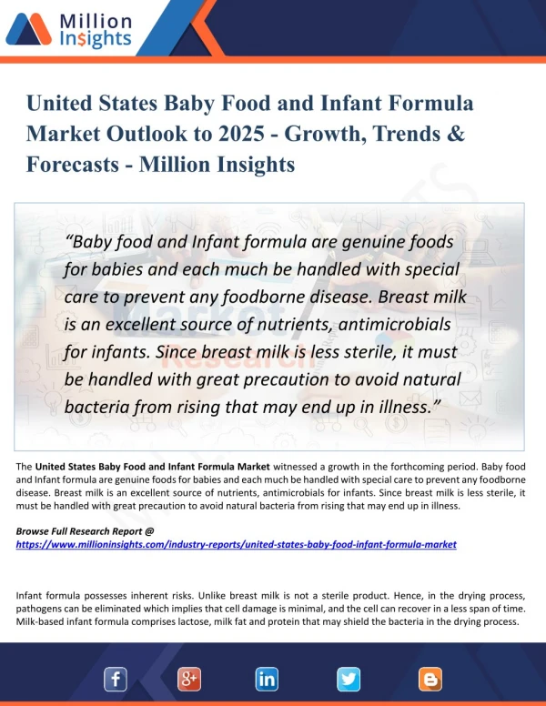 United States Baby Food and Infant Formula Market Analysis, Size, Share, Growth, Trends, and Forecast 2025 | Million Ins