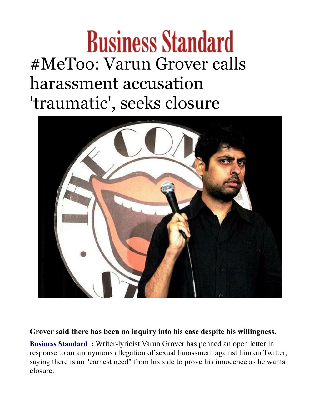 metoo varun grover calls harassment accusation