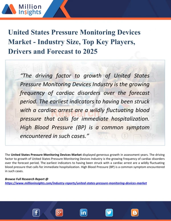 United States Pressure Monitoring Devices Market Size, Growth, Analysis, Applications, Opportunities, and Forecasts to 2
