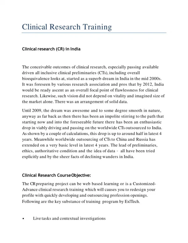 Clinical Research Training in Pune