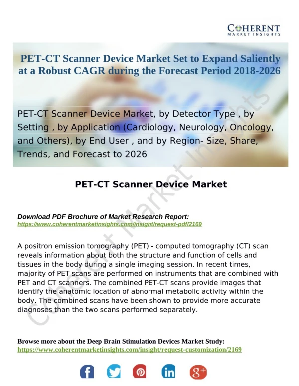 PET-CT Scanner Device Market Set to Expand Saliently at a Robust CAGR during the Forecast Period 2018-2026