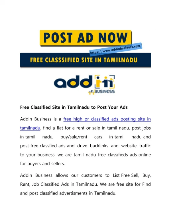 Free Classified Site in Tamilnadu to Post Your Ads