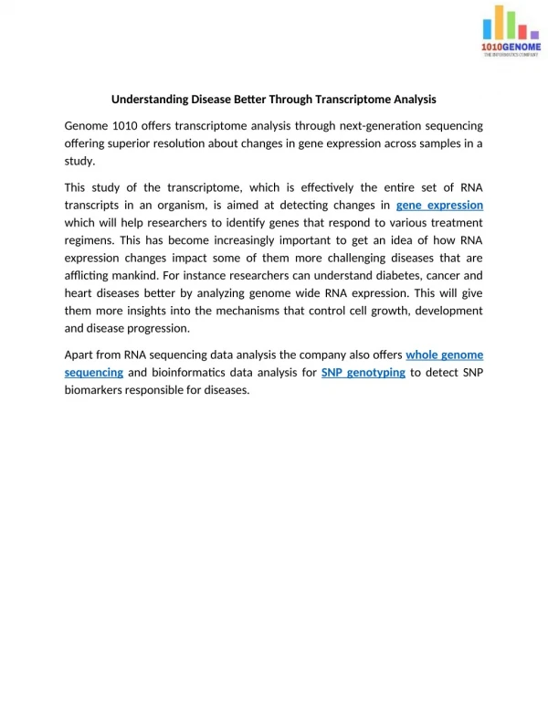Understanding Disease Better Through Transcriptome Analysis