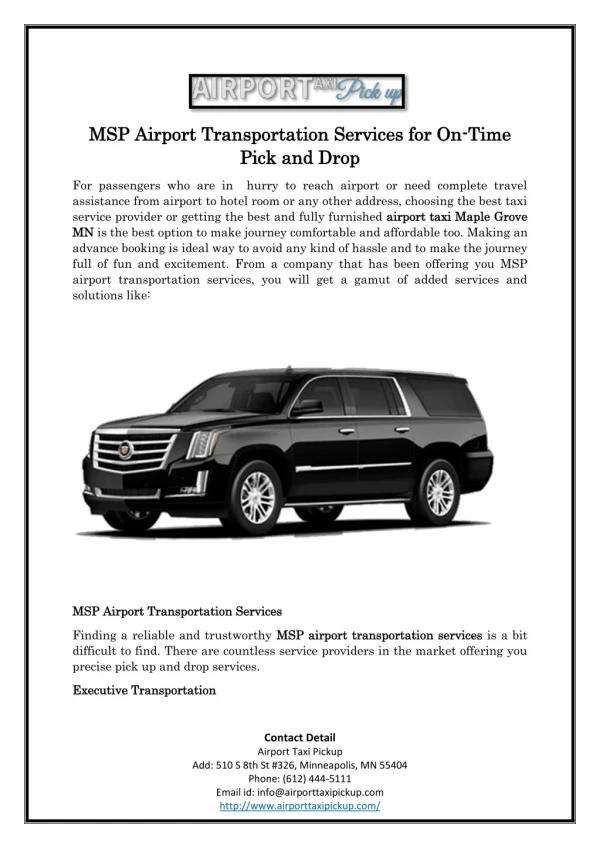 MSP Airport Transportation Services for On-Time Pick and Drop