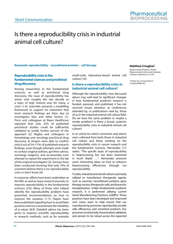 Is there a reproducibility crisis in industrial animal cell culture?