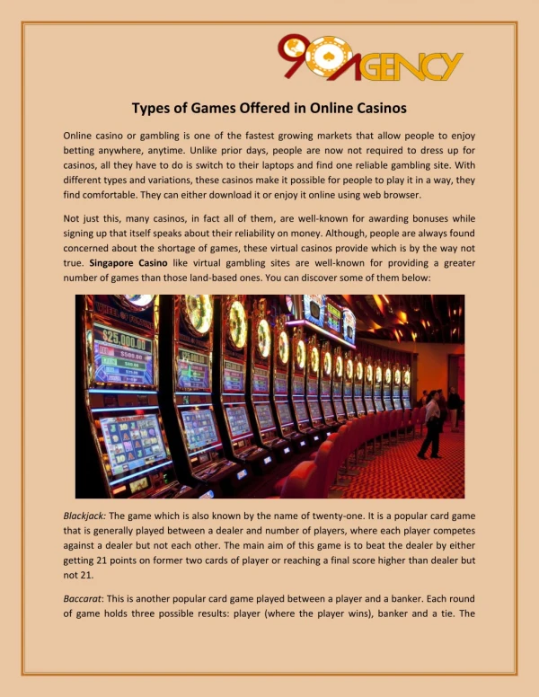 Types of Games Offered in Online Casinos