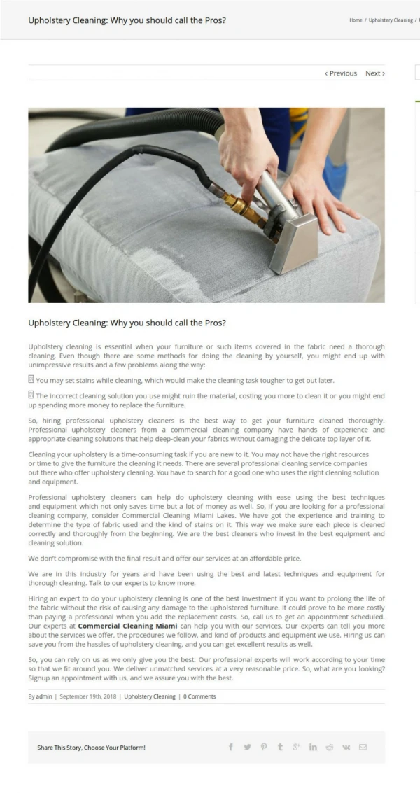 Upholstery Cleaning: Why You Should Call the Pros?
