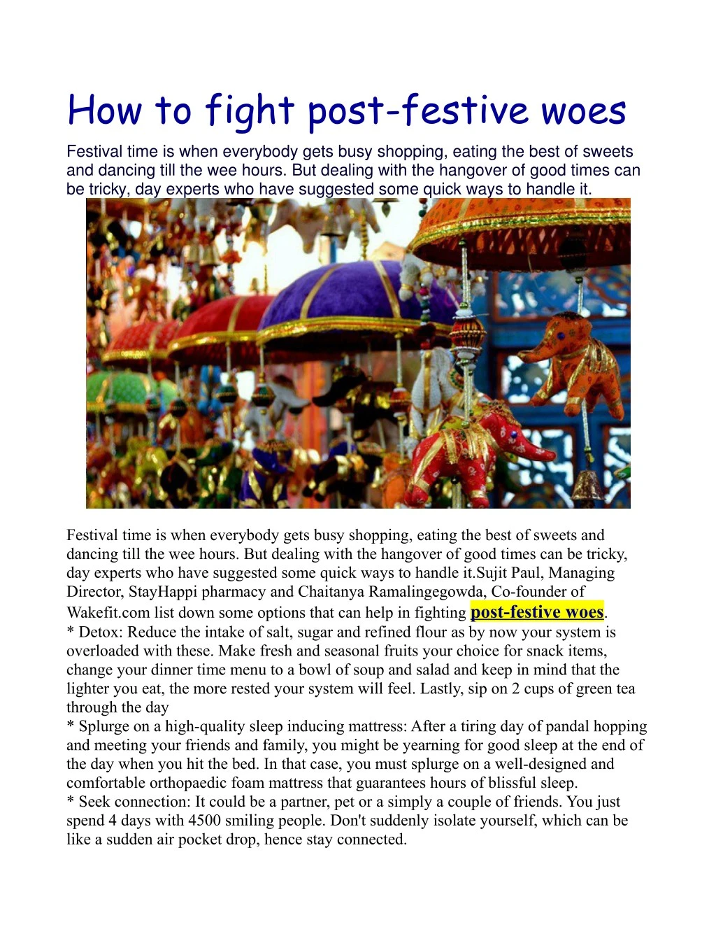 how to fight post festive woes festival time