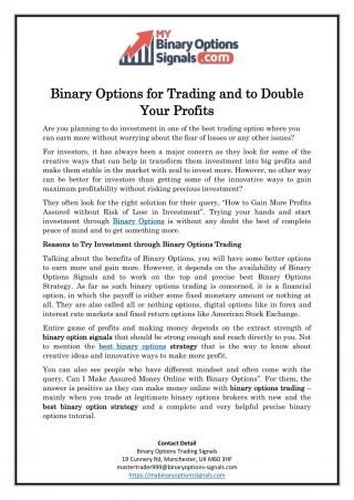 Binary Options for Trading and to Double Your Profits