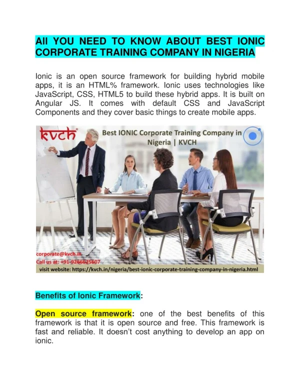 Best IONIC Corporate Training Company in Nigeria | KVCH
