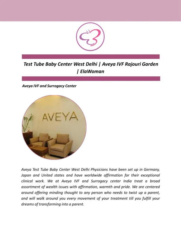 Test Tube Baby Center West Delhi | Aveya IVF Rajouri Garden | ElaWoman