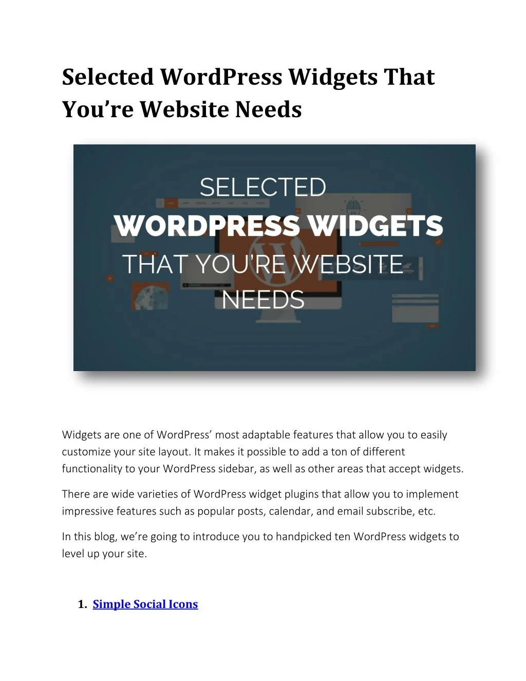 selected wordpress widgets that y ou re website