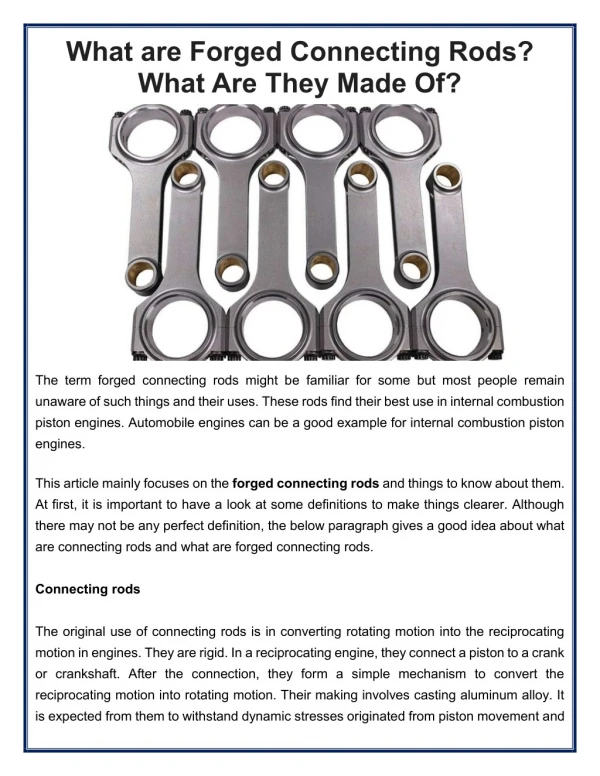 Know about Forged Connecting Rods