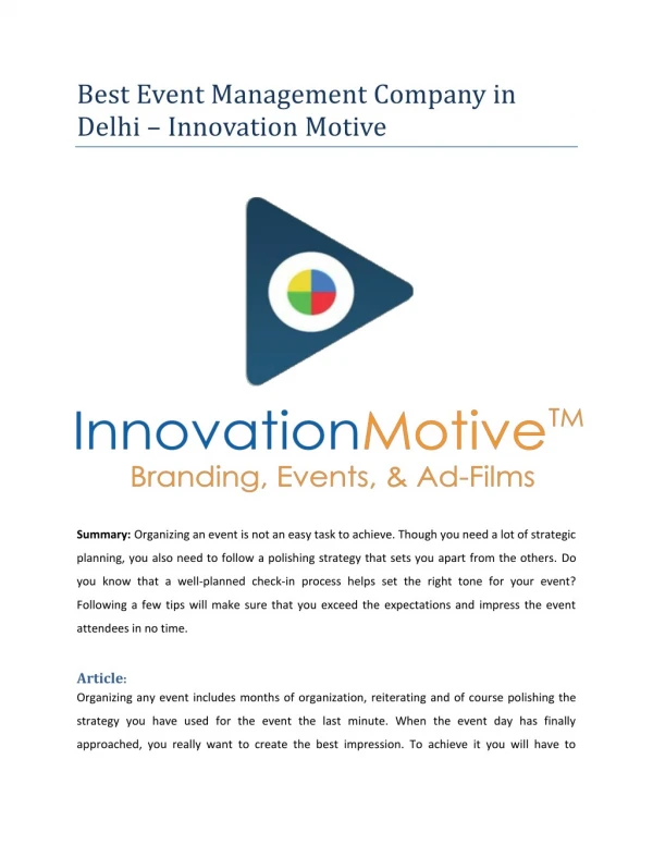 Best Event Management Company in Delhi - Innovation Motive