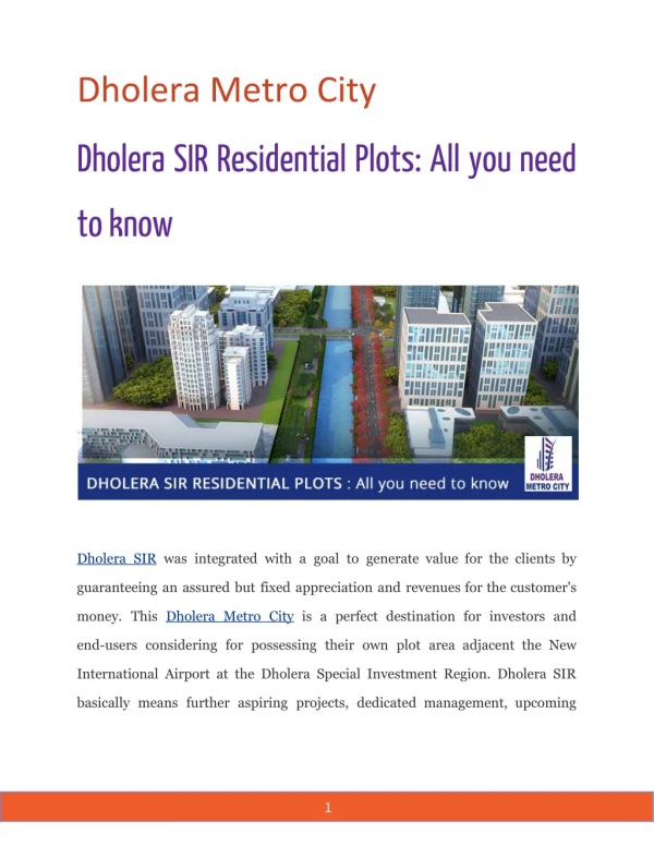 Dholera SIR Residential Plots: All you need to know