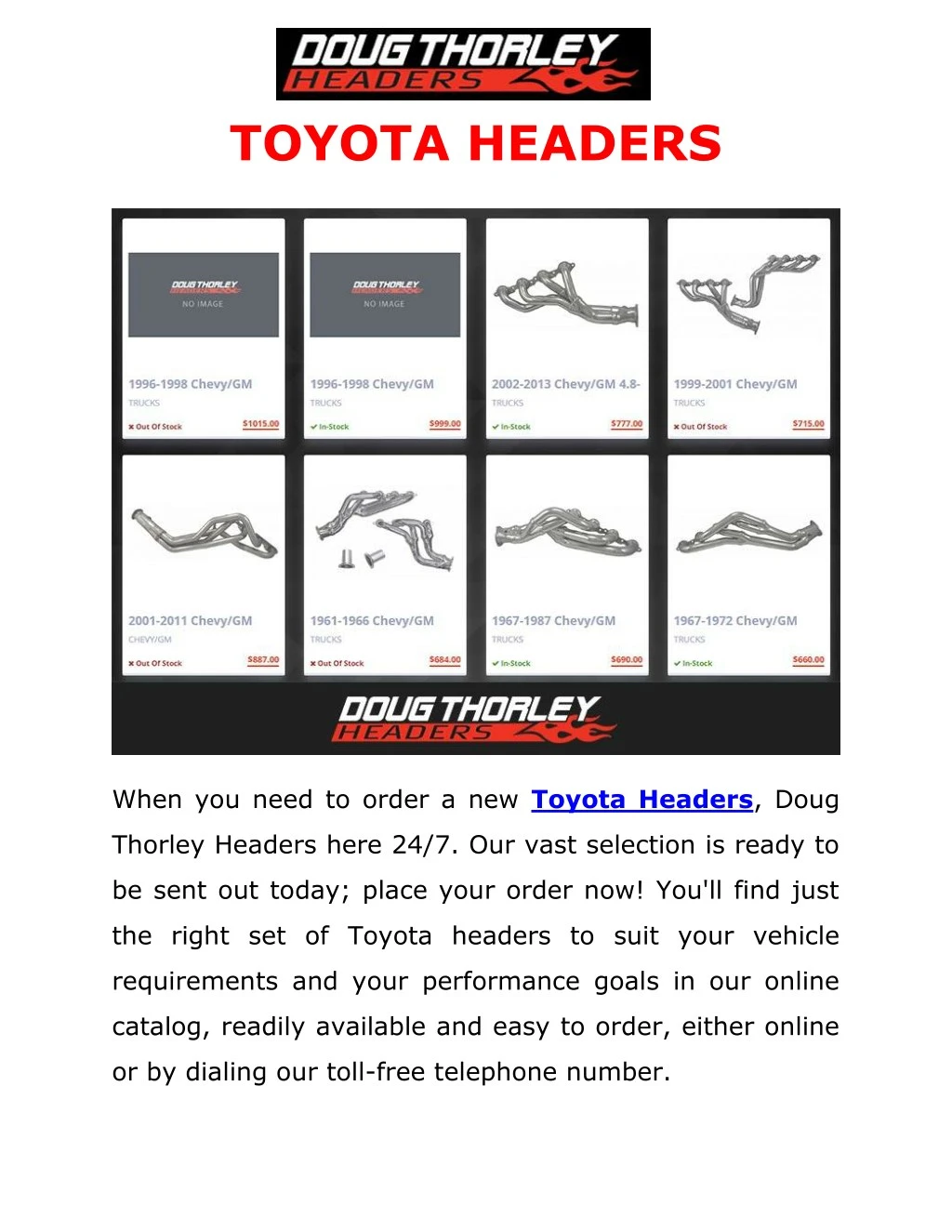 toyota headers when you need to order