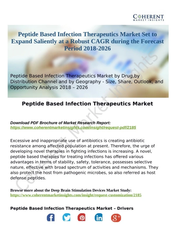 Peptide Based Infection Therapeutics Market Set to Expand Saliently at a Robust CAGR during the Forecast Period 2018-202