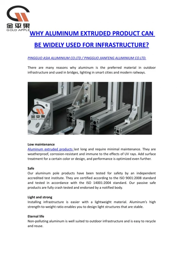 Why aluminum extruded product can be widely used for infrastructure?