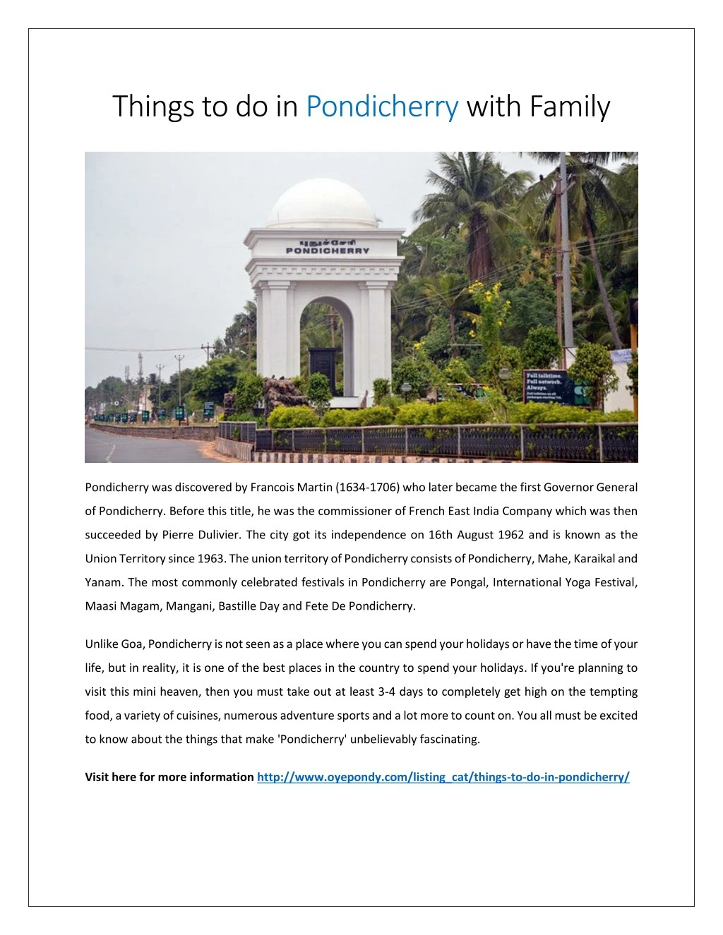 things to do in pondicherry with family