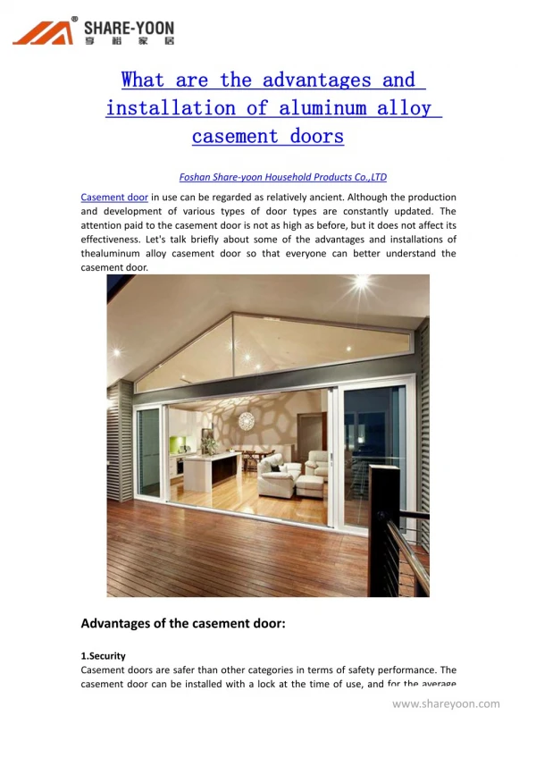 What are the advantages and installation of aluminum alloy casement doors
