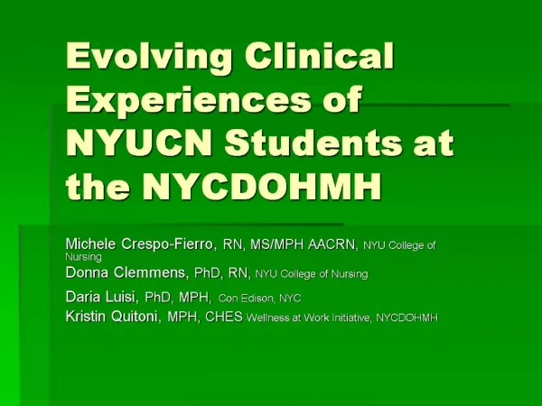 Evolving Clinical Experiences of NYUCN Students at the NYCDOHMH