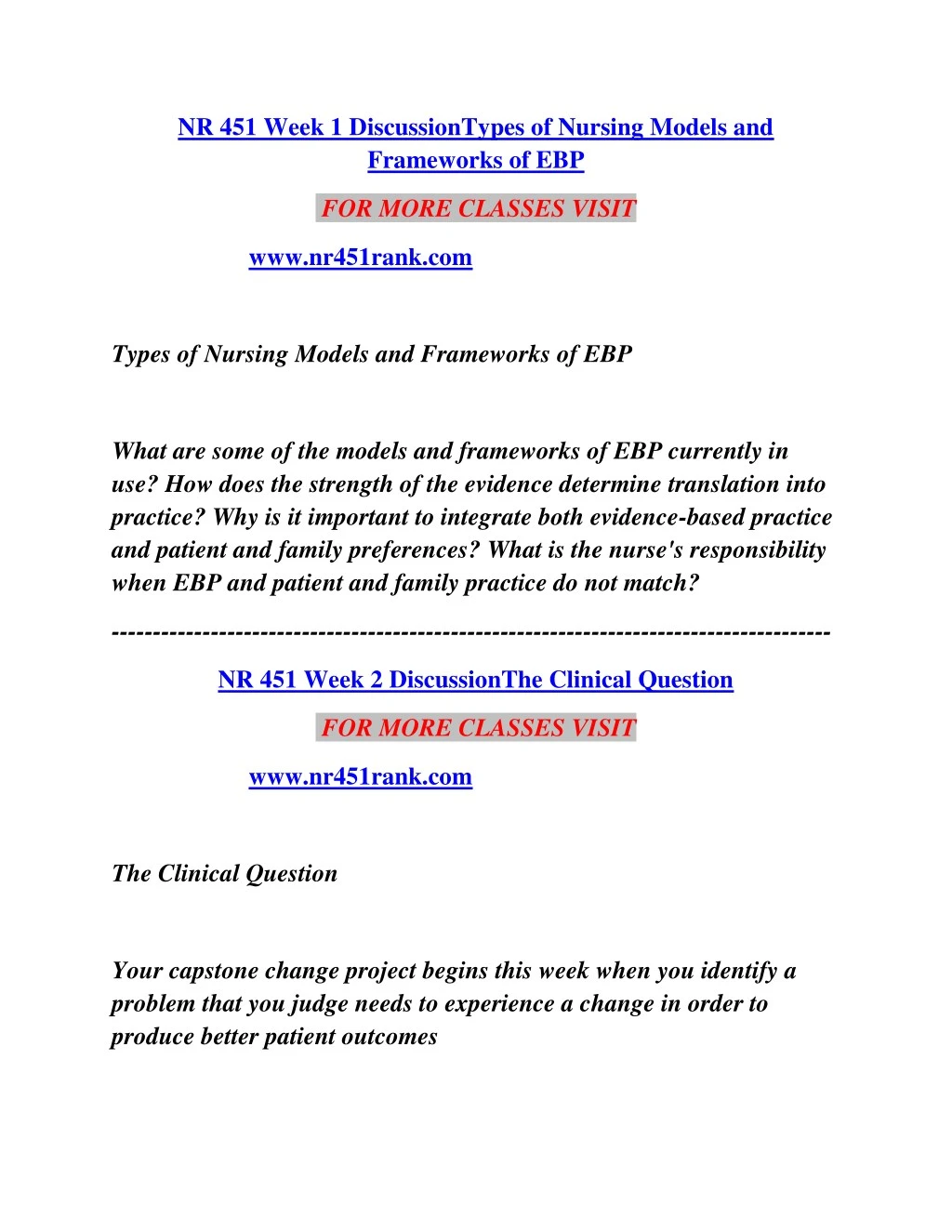 nr 451 week 1 discussiontypes of nursing models