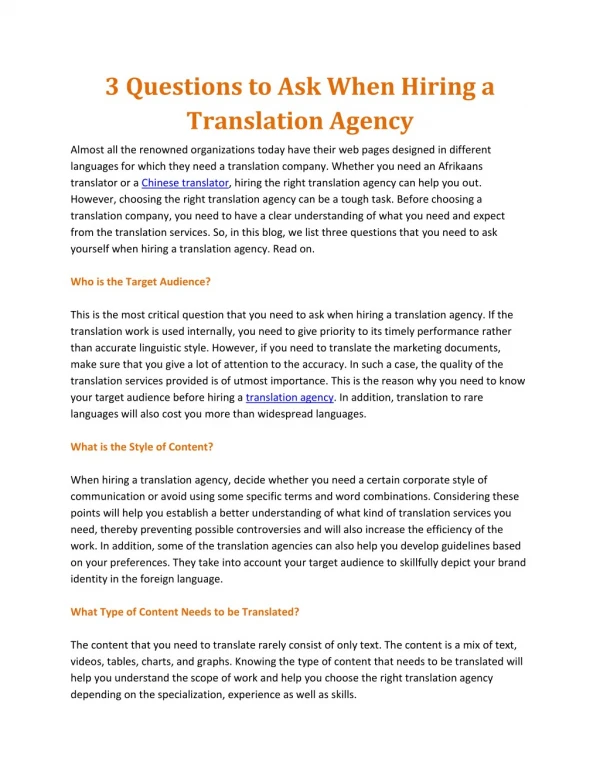 3 Questions to Ask When Hiring a Translation Agency