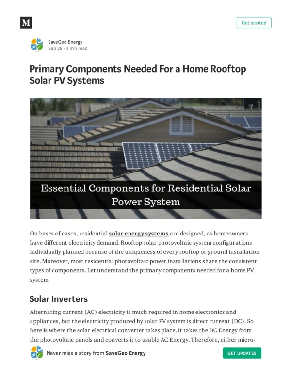 Primary Components Needed For a Home Rooftop Solar PV Systems