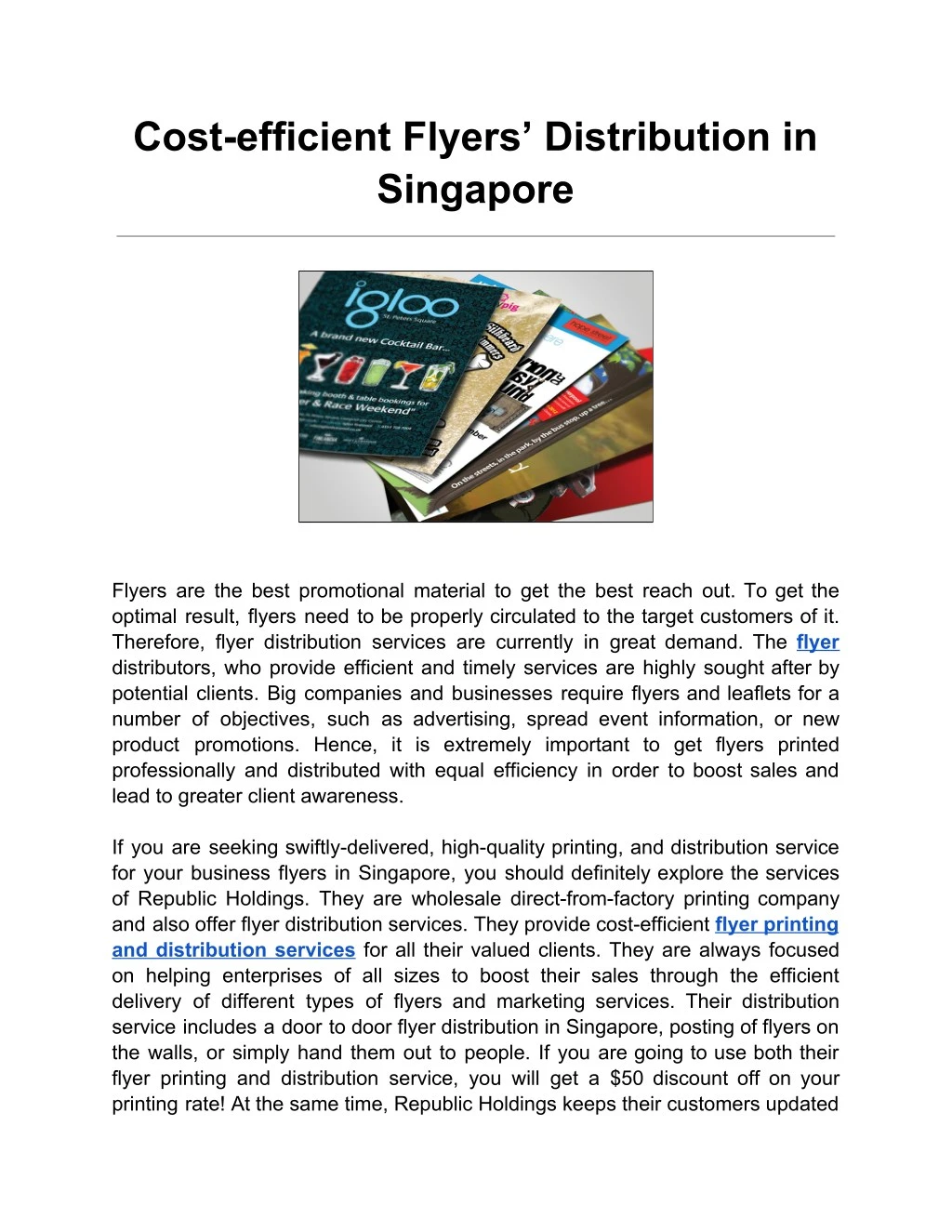 cost efficient flyers distribution in singapore