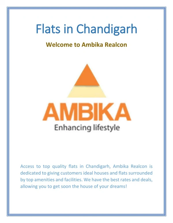 Flats in Chandigarh - Ambikarealcon