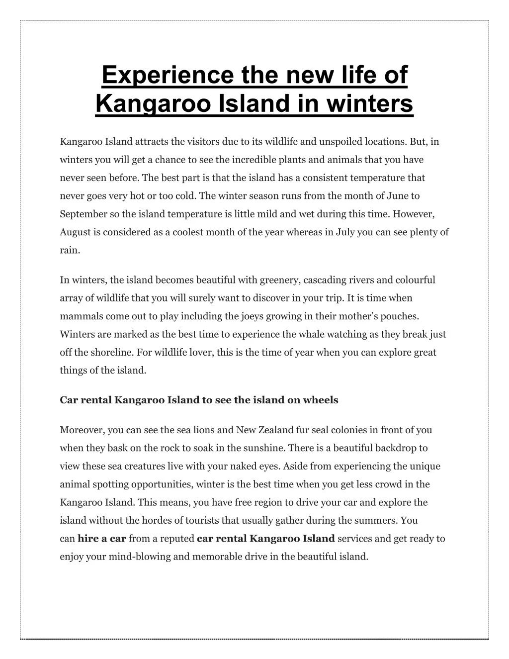 experience the new life of kangaroo island