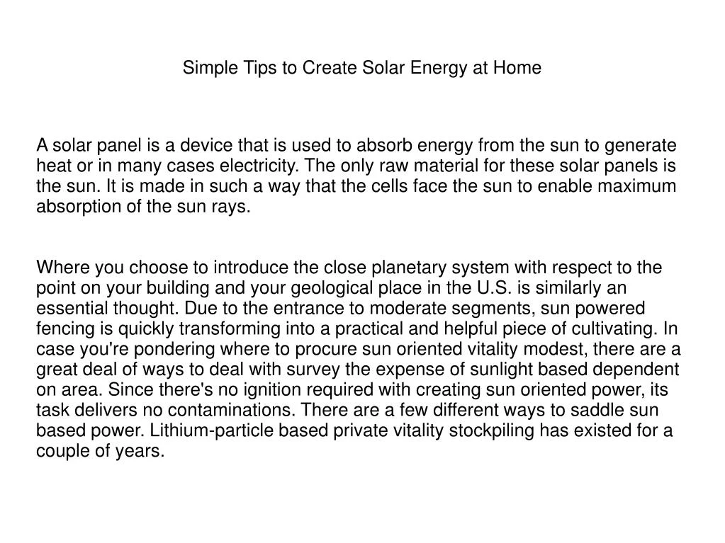 simple tips to create solar energy at home