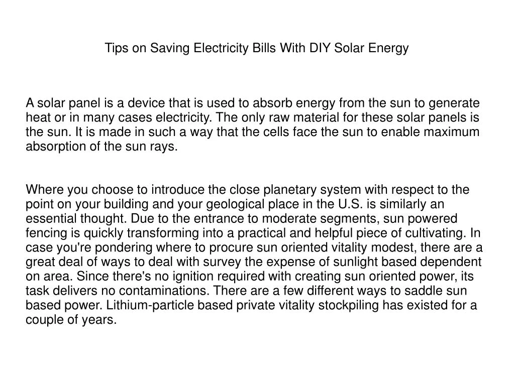 tips on saving electricity bills with diy solar energy