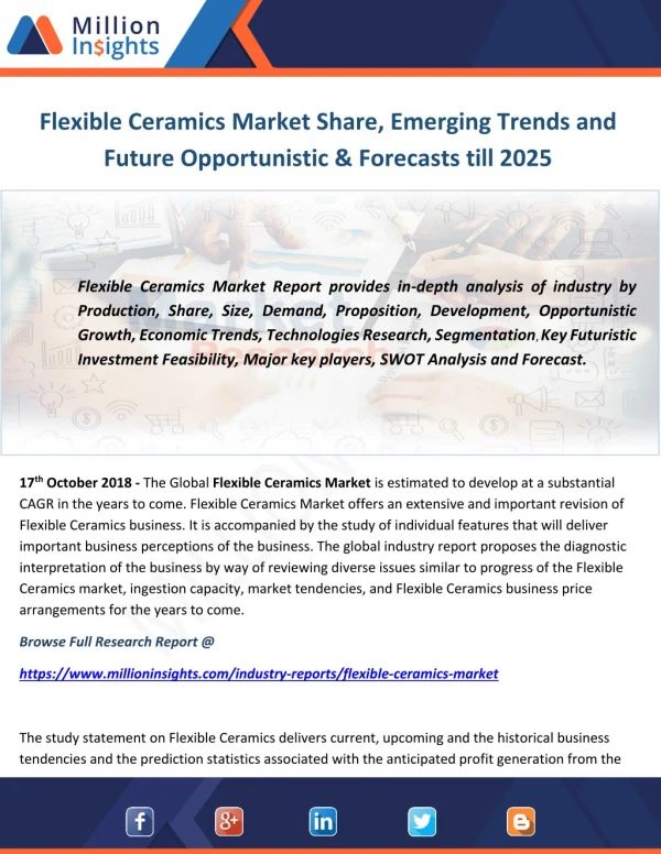 Flexible Ceramics Market Share, Emerging Trends and Future Opportunistic & Forecasts till 2025