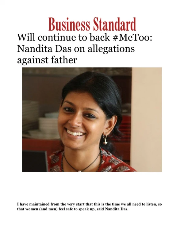 Will continue to back #MeToo: Nandita Das on allegations against father