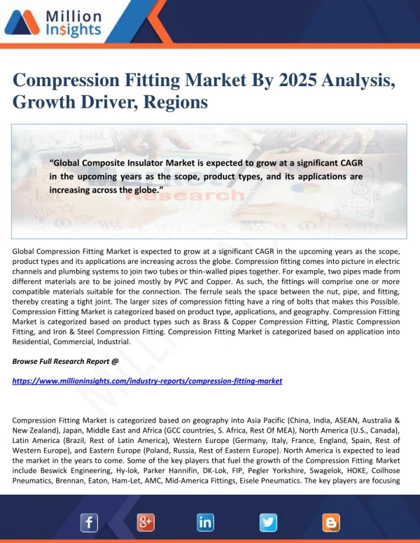 Compression Fitting Market by 2025 Analysis, Growth Driver, Regions