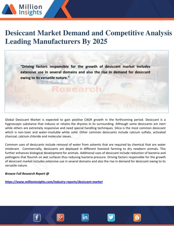 Desiccant Market Demand and Competitive Analysis by Leading Manufacturers By 2025