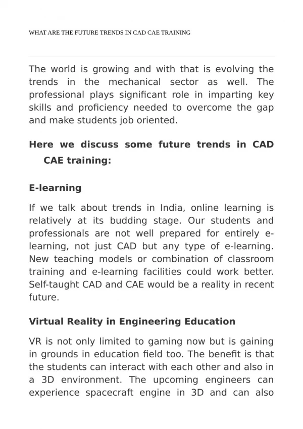 WHAT ARE THE FUTURE TRENDS IN CAD CAE TRAINING