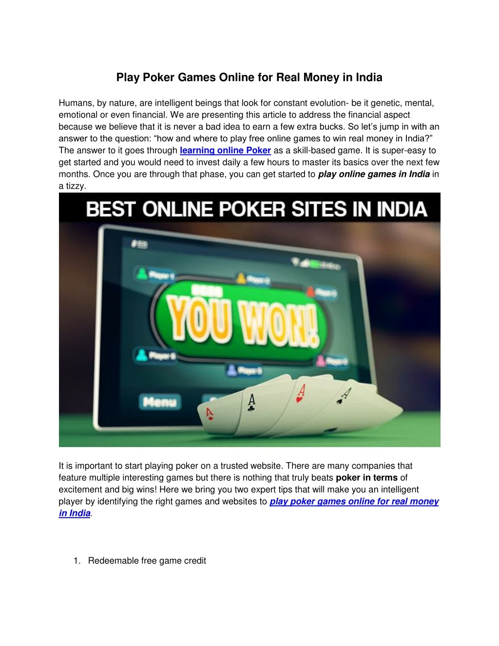 play poker games online for real money in india
