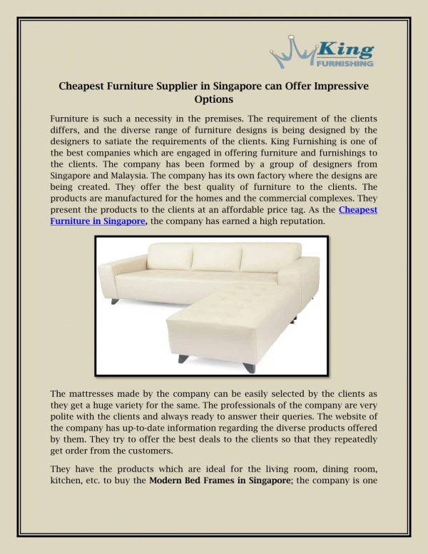 Cheapest Furniture Supplier in Singapore can Offer Impressive Options