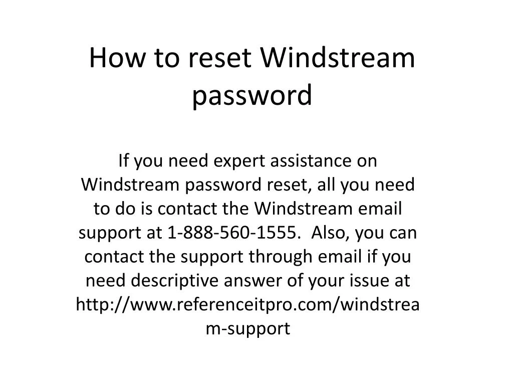 how to reset w indstream password