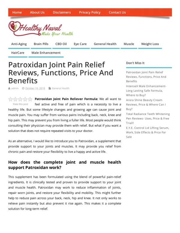 What Are The Active ingredients Of Patroxidan?